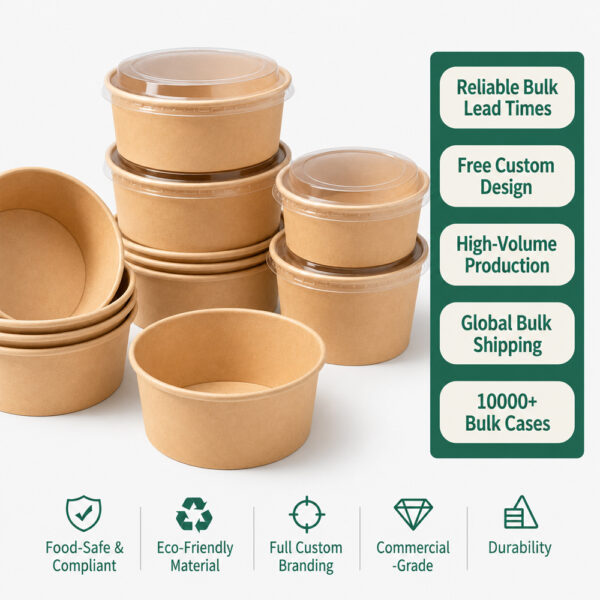 Kraft Paper Bowl with Clear Lid for Takeaway Meals Kraft Paper Bowl with Clear Lid for Takeaway Meals