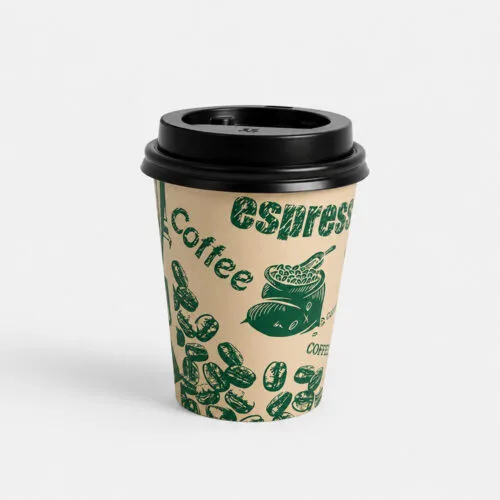 Kraft Paper Coffee Cups with Black Lids