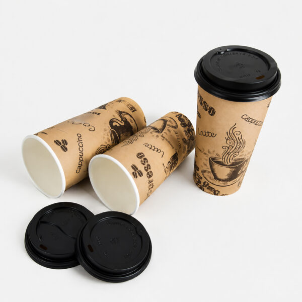 Kraft Paper Coffee Cups with Black Lids Kraft Paper Coffee Cups with Black Lids