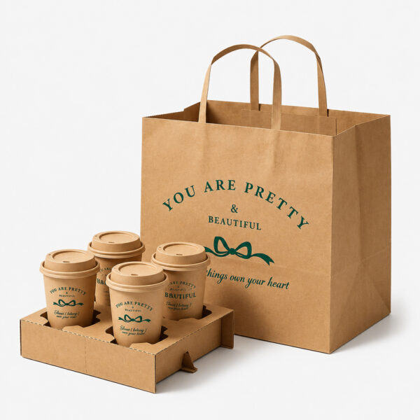 Kraft Paper Cup Carrier Tray for Takeaway Drinks Kraft Paper Cup Carrier Tray for Takeaway Drinks