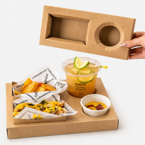 Kraft-Style Paper Snack Tray with Cup Holder
