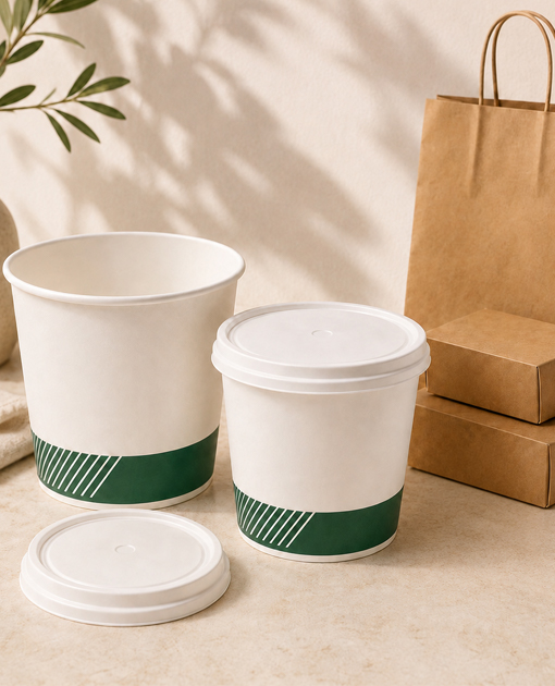 Kraft paper food bucket with matching lid for takeaway meals