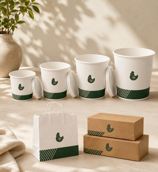 Kraft paper food bucket with matching lid for takeaway meals