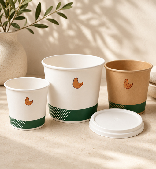 Kraft paper food bucket with matching lid for takeaway meals