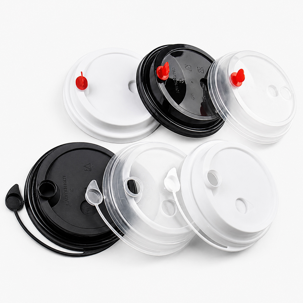 Low-Dome Plastic Cold Cup Lid with Attached Stopper