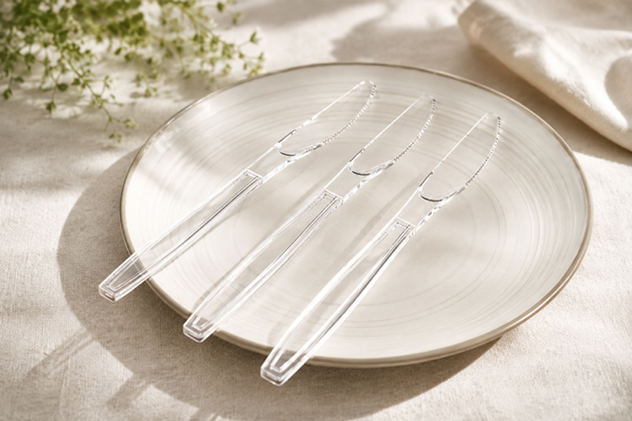 Matching plastic utensils for restaurant meal kits