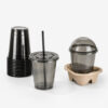Milk Tea Cups in Black PET with Flat or Dome Lids Milk Tea Cups in Black PET with Flat or Dome Lids