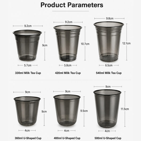 Milk Tea Cups in Black PET with Flat or Dome Lids Milk Tea Cups in Black PET with Flat or Dome Lids