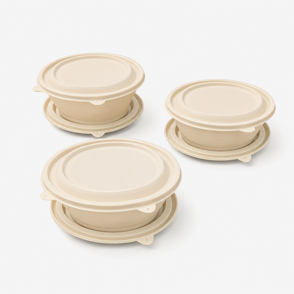 Molded Bamboo Fiber Bowl with Lid for Takeaway
