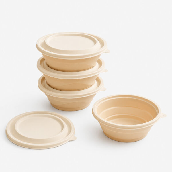 Molded Bamboo Fiber Bowl with Lid for Takeaway