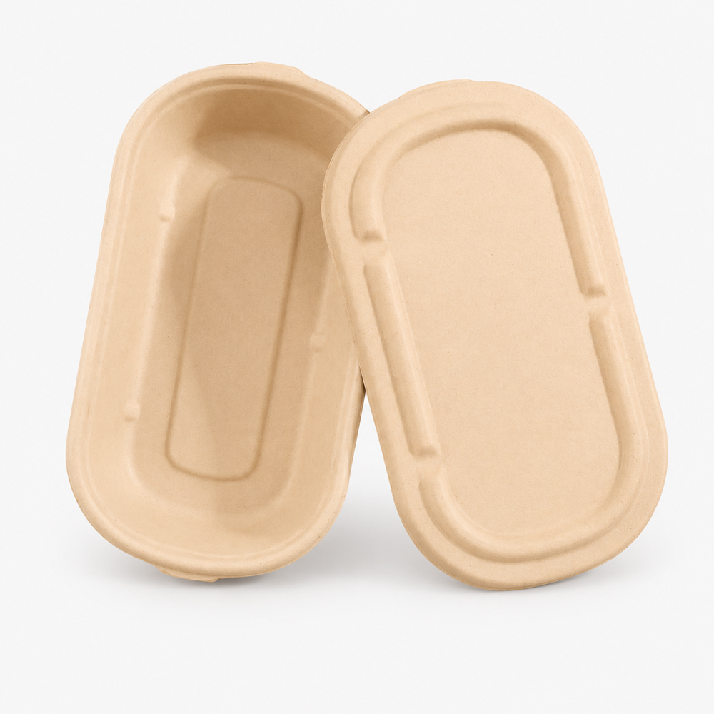 Molded Bamboo Fiber Oval Bowl with Lid for Takeaway
