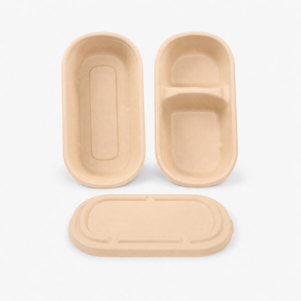 Molded Bamboo Fiber Oval Bowl with Lid for Takeaway
