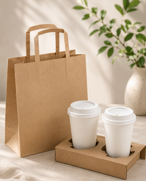 Molded pulp drink carrier tray for takeaway coffee cups