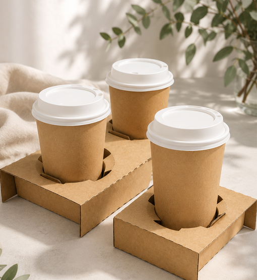 Molded pulp drink carrier tray for takeaway coffee cups
