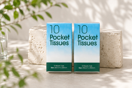 Multi-ply pocket tissue showing softness and folded thickness