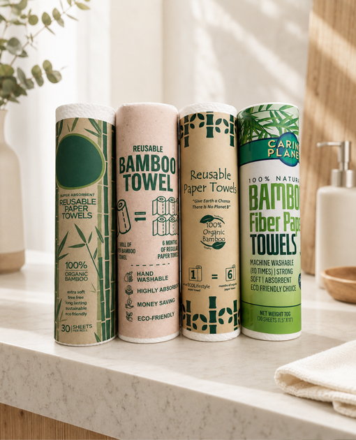 Natural-color kitchen paper towel roll made with recycled fiber