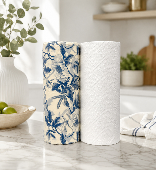 Natural-color kitchen paper towel roll made with recycled fiber
