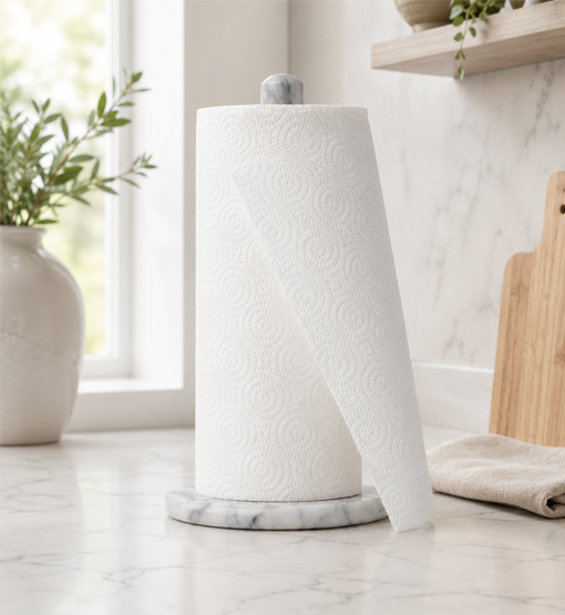 Natural-color kitchen paper towel roll made with recycled fiber