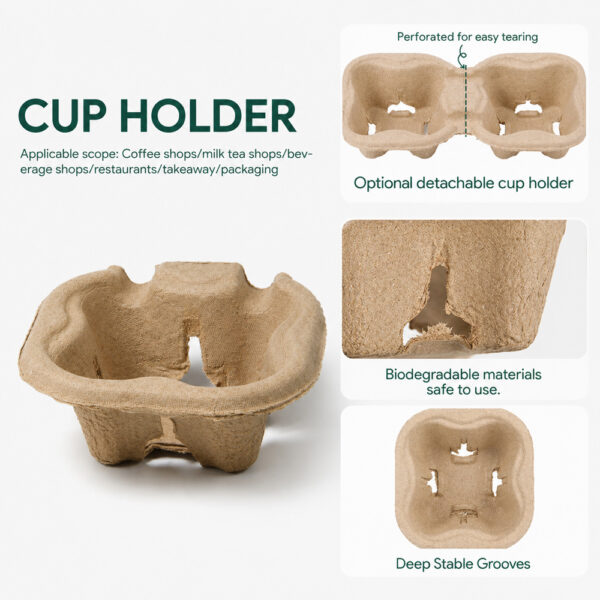 Paper Pulp Drink Carrier Tray for Takeaway Cups