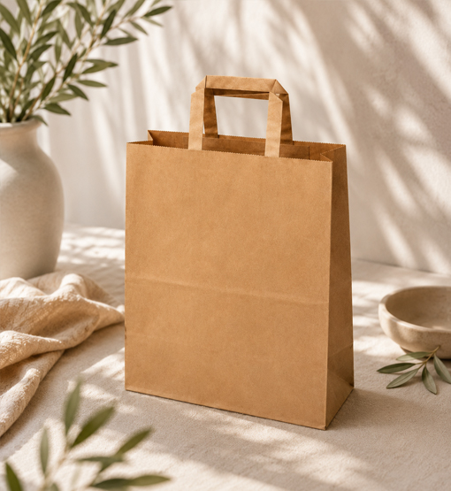 Paper bags with flat handles in multiple sizes