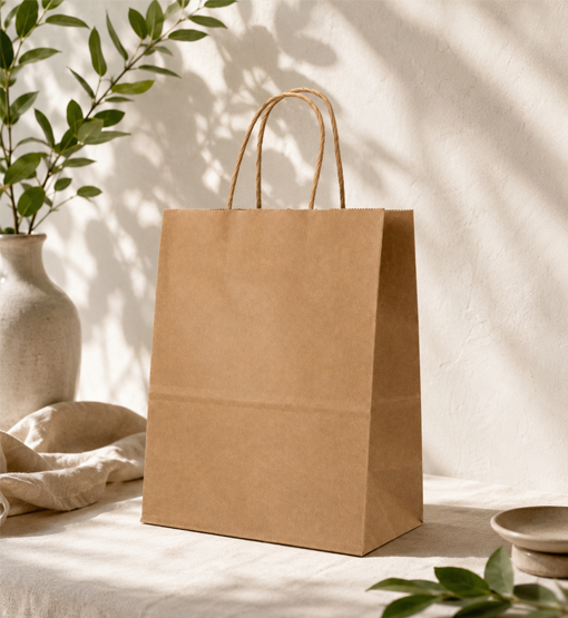 Paper bags with flat handles in multiple sizes