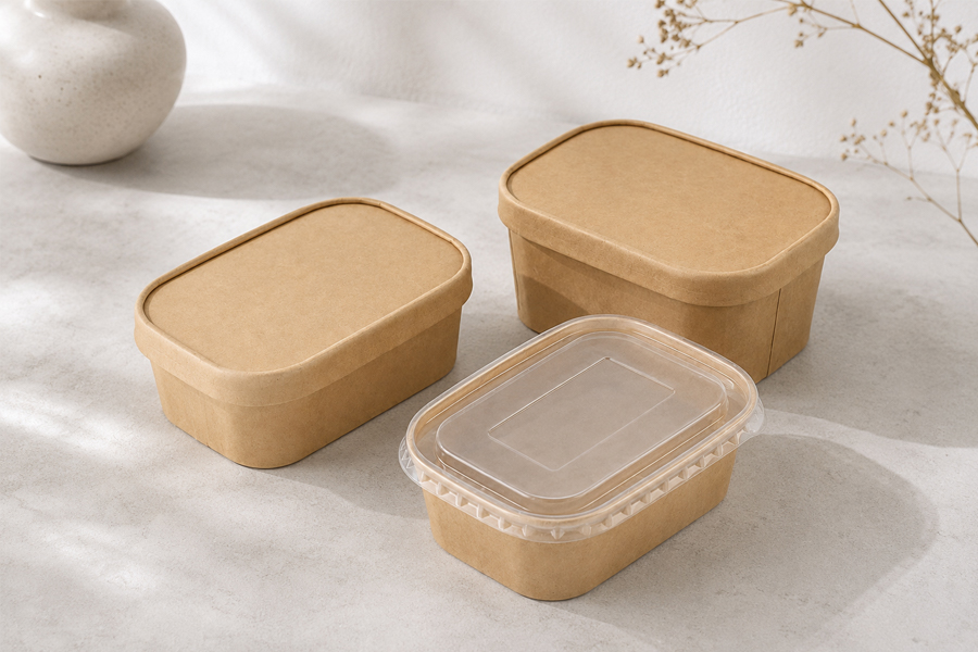 Paper bowl rim and lid fit for secure takeaway packaging