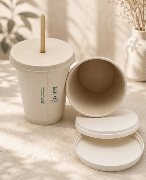 Paper cups lids and sleeves for commercial beverage service