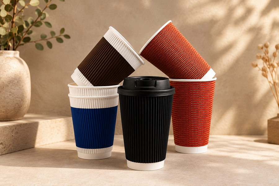 Paper cups with lids for wholesale takeaway packaging supply