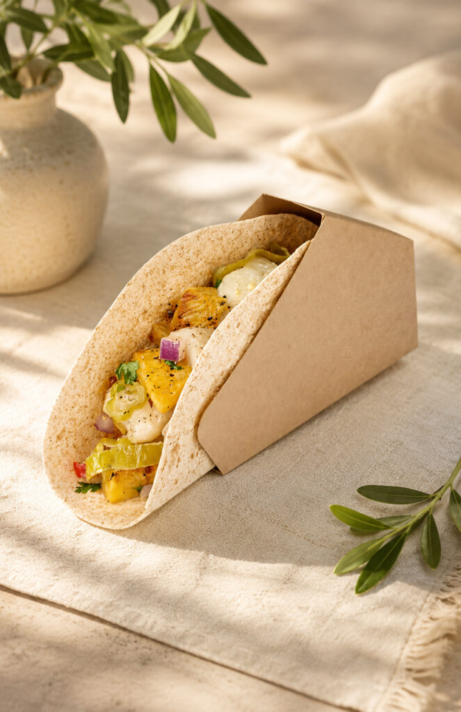 Paper food tray filled with Taco for concession service