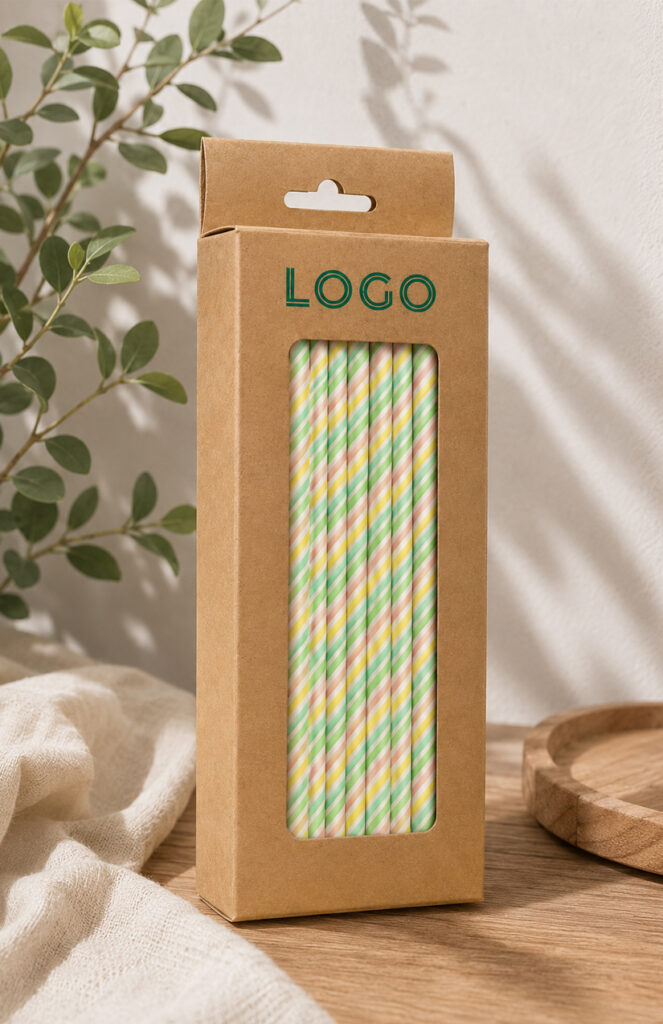 Paper straw cartons for high-volume foodservice orders