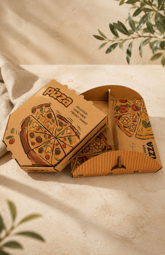 Pizza delivery box with reinforced corrugated construction