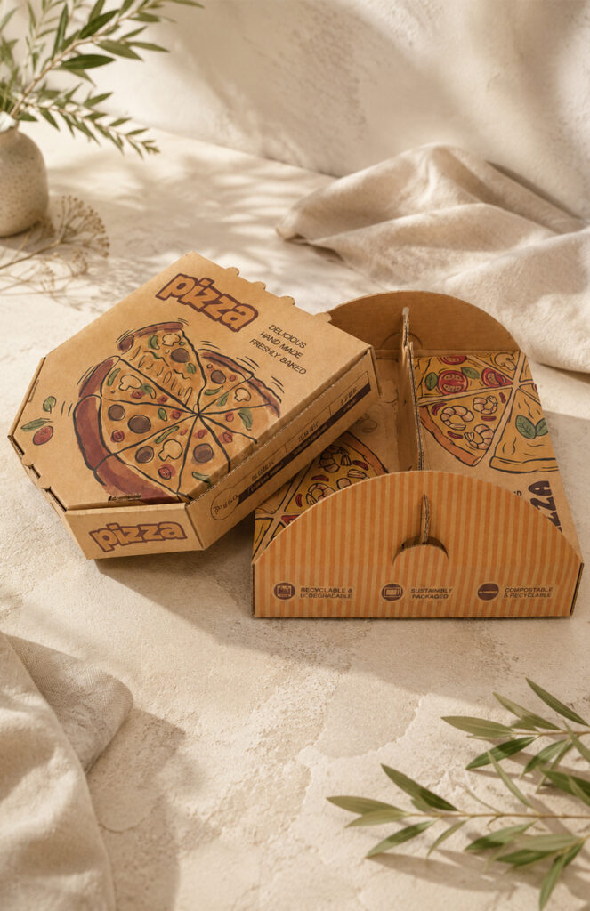 Pizza delivery box with reinforced corrugated construction