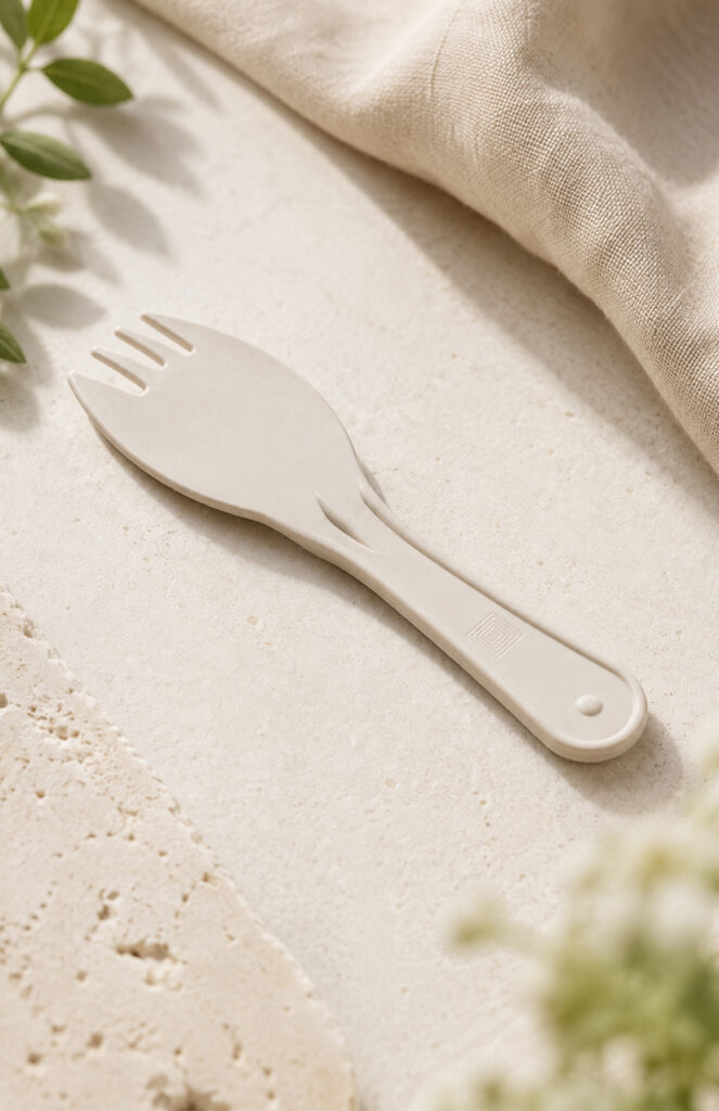 Plastic spork and compostable cutlery for foodservice use