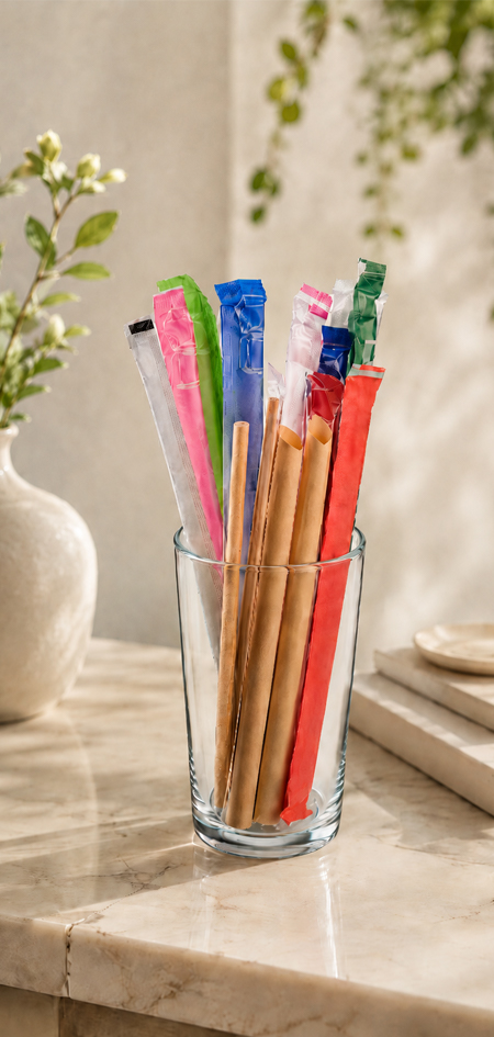 Plastic straws arranged for wholesale beverage supply