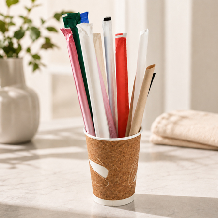 Plastic straws arranged for wholesale beverage supply