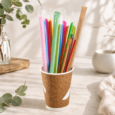 Plastic straws arranged for wholesale beverage supply