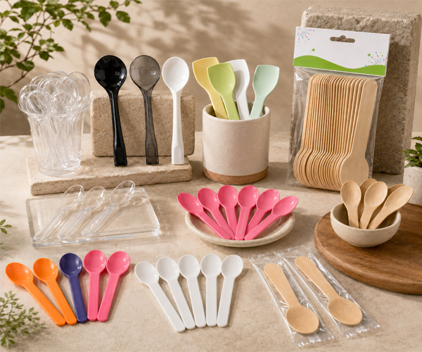 Plastic utensils for catering events and prepared meals