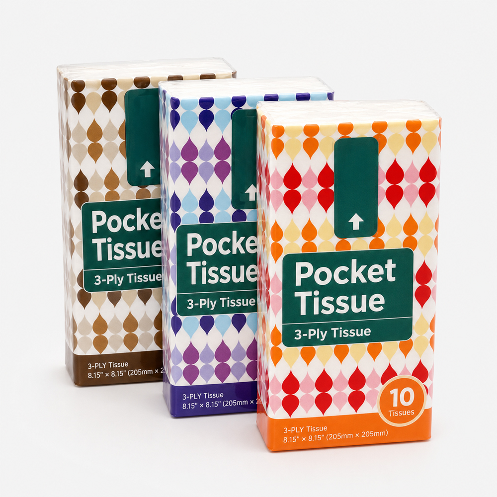 Pocket Tissue Packs for Retail and Travel Supply