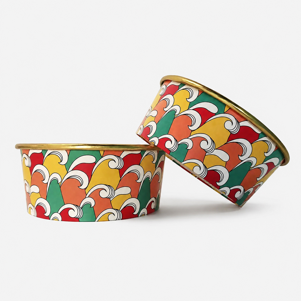 Printed Paper Bowl with Gold-Tone Rim for Snack Service