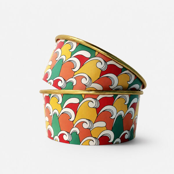 Printed Paper Bowl with Gold-Tone Rim for Snack Service Printed Paper Bowl with Gold-Tone Rim for Snack Service