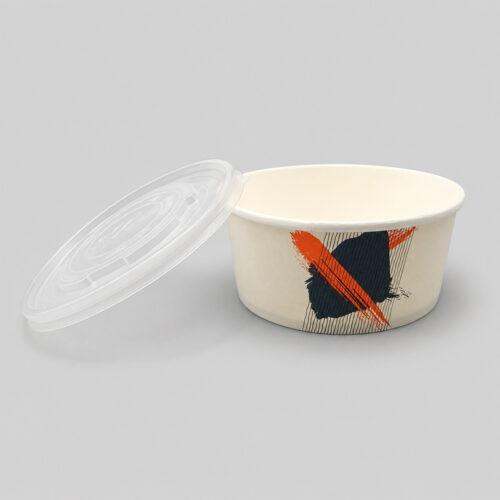 Printed Paper Bowls with Clear Lids for Takeaway Printed Paper Bowls with Clear Lids for Takeaway