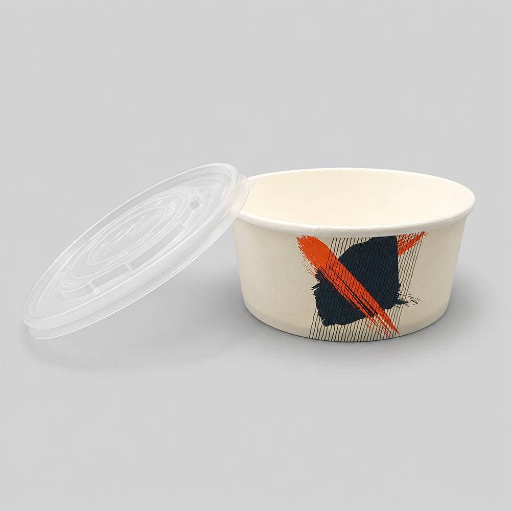 Printed Paper Bowls with Clear Lids for Takeaway