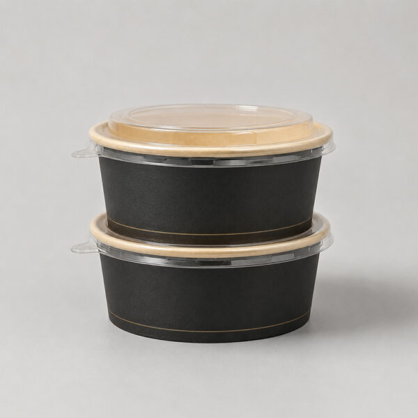 Printed Paper Bowls with Clear Lids for Takeaway Printed Paper Bowls with Clear Lids for Takeaway