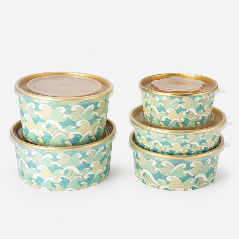 Printed Paper Bowls with Lids for Takeaway Meals