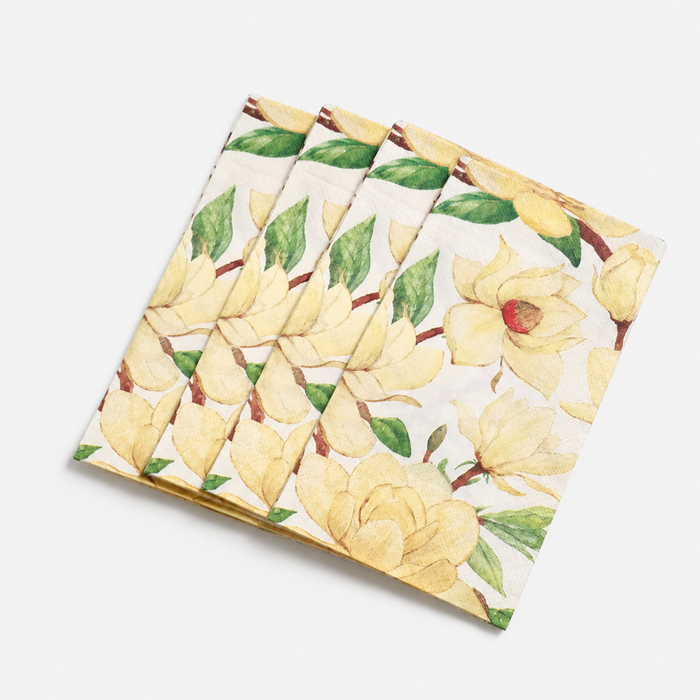 Printed Paper Napkins with Floral and Citrus Designs