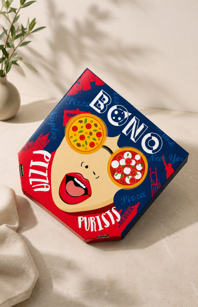Printed pizza box for premium restaurant packaging