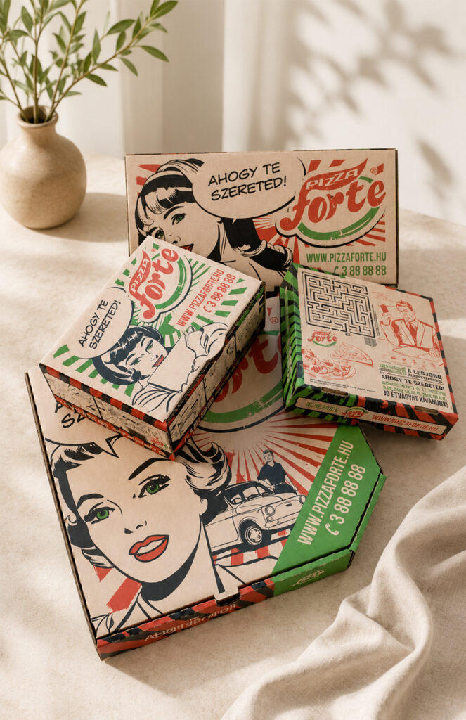 Printed pizza box for premium restaurant packaging