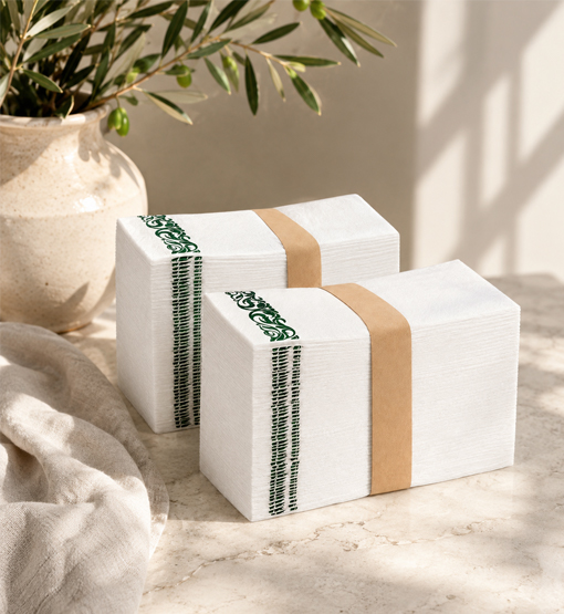 Private-label napkin packaging for retail and foodservice supply