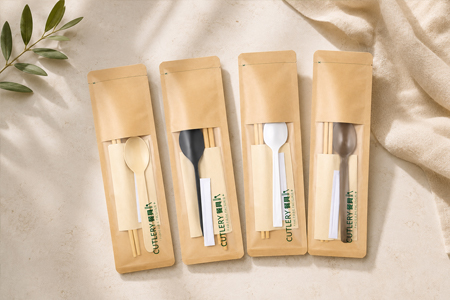 Private label plastic cutlery sets with printed wrapping