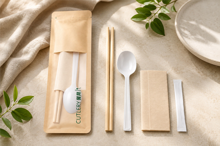Private label plastic cutlery sets with printed wrapping